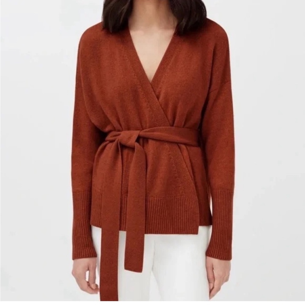 Cuyana Front Tie Cashmere Cardigan Rust Small